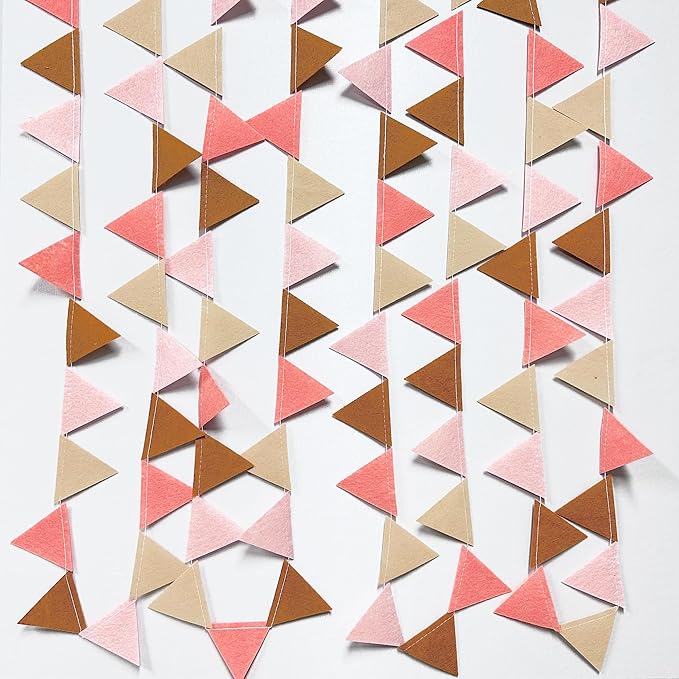 Boho Party Decorations Brown Blush Pink Felt Hanging Triangle Mini Bunting Pennant Banner Flag for Birthday Engagement Baby Shower Bachelorette Wedding Holiday Hen Party Classroom Nursery Decor