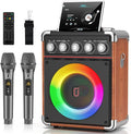 Karaoke Machine for Adults Kids, Bluetooth Speaker with 2 Karaoke Microphones, Bass/Treble Adjustment, Portable PA System with Remote Control/LED Lights for Home Party, Support USB/AUX/REC/TWS