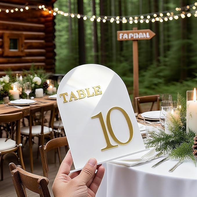 Arch Wedding Table Numbers 1-15 with Stands, 5" X 7" Double Sided Acrylic Wedding Sign Holders, Durable Non-Fading Table Number for Wedding Reception, Events, and Centerpieces