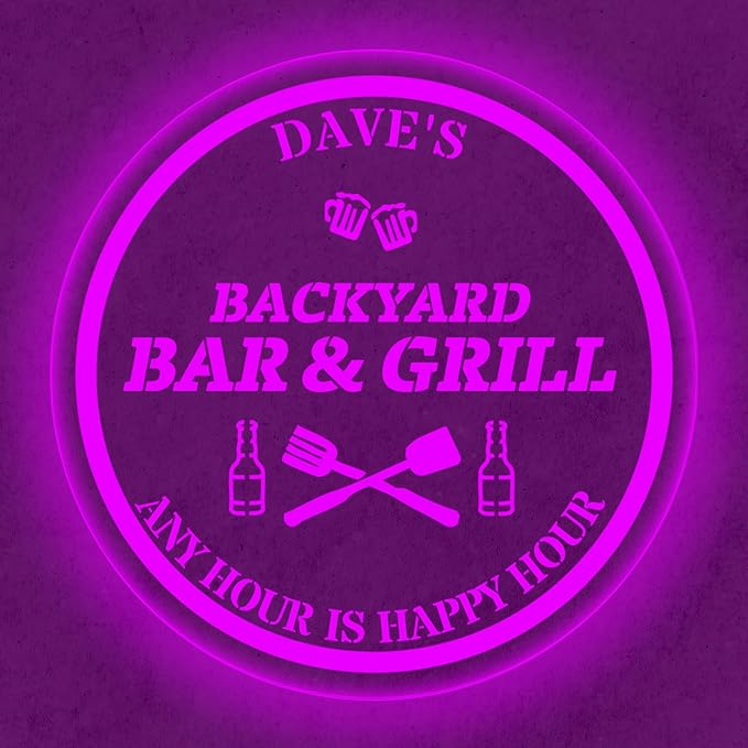 Custom Acrylic LED Bar Sign – Personalized Color Changing Wall Decor for Backyard Patio, Home Bar, Kitchen, or Man Cave (Bar & Grill, 12 INCHES)
