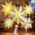 5 Pcs Christmas Paper Snowflake Lanterns, Large 3D Christmas Paper Star Lanterns with LED Lights, White Silver Hanging Snowflake Lamps for Xmas Winter Frozen Weddings Holiday Party Decorations