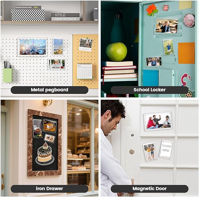 DomeStar Magnetic Acrylic Picture Frame 2.4 x 3.5 Inch, 16 Pack Double-Sided Photo Holder for Refrigerator, Locker, or Metal Cabinet, Fits Instant Photo, Mini Film, Notes & Pictures