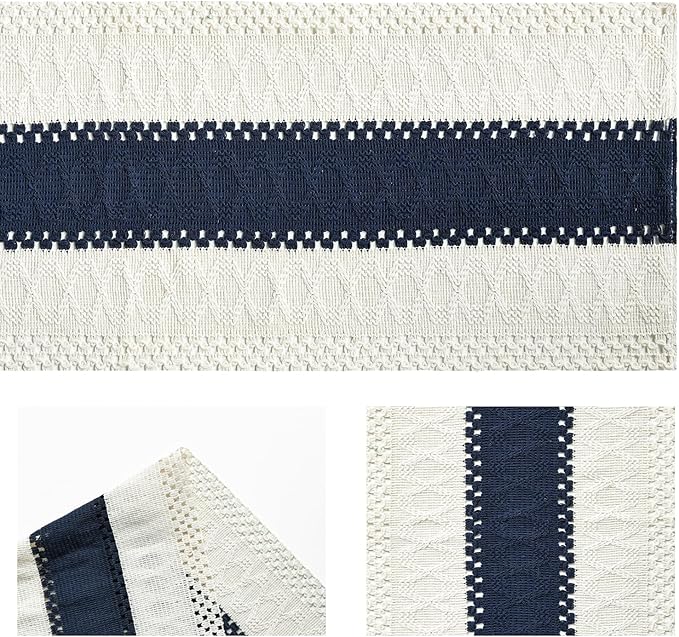 Artoid Mode Dark Blue Farmhouse Rustic Table Runner, Seasonal Holiday Hollow Kitchen Dining Table Decoration for Home Party Decor 12x72 Inch