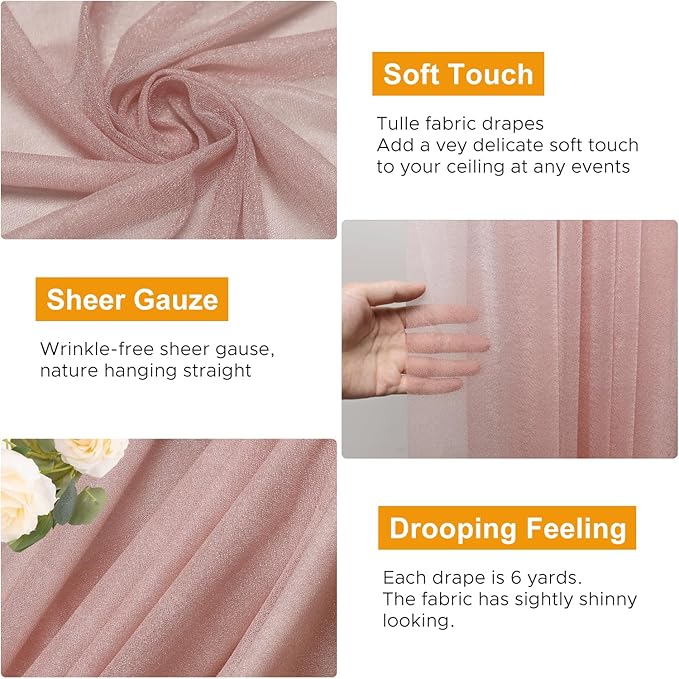 Wedding Arch Draping Fabric 3 Panels 28.7" x 20FT Dusty Rose Sheer Chiffon Backdrop Drapes for Wedding Ceremony Birthday Party Bridal Shower Outdoor Decoration