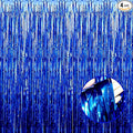 4 Pack Blue Foil Fringe Curtain Backdrop, 3.28Ftx8.2Ft Metallic Tinsel Streamers for Sea Party, Photo Booth Props, Birthday, 2022 Summer Ocean Theme Party Decoration Supplies