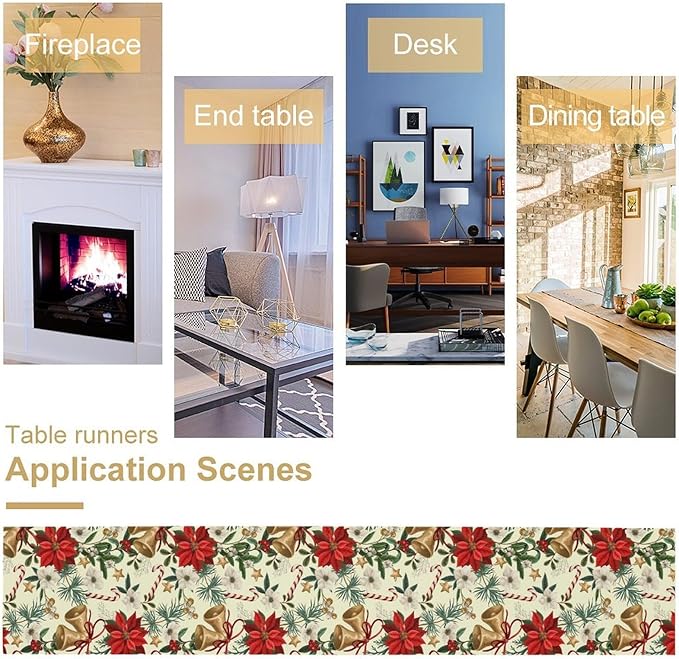 Christmas Table Runner, Seasonal Winter Xmas Holiday Kitchen Dining Table Decoration for Home Party Decor 13x36 Inch