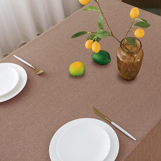 NLMUVW Rectangle Linen Tablecloth 6ft, Mocha Table Cloth Farmhouse Rustic Water Resistant Textured Table Cover for Kitchen Dining Coffee, 54 X 78 Inch