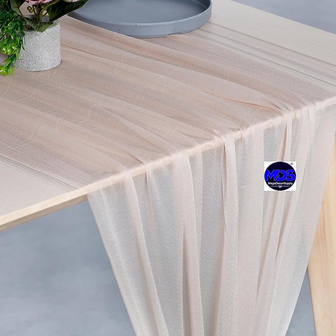 MDS 25 Pack 10ft Chiffon Table Runner 29 x 120 Inches Sheer Wedding Runner Romantic Rustic Table Runner for Wedding Decorations, Birthday Parties, Bridal Shower Party Arch Decor - Nude