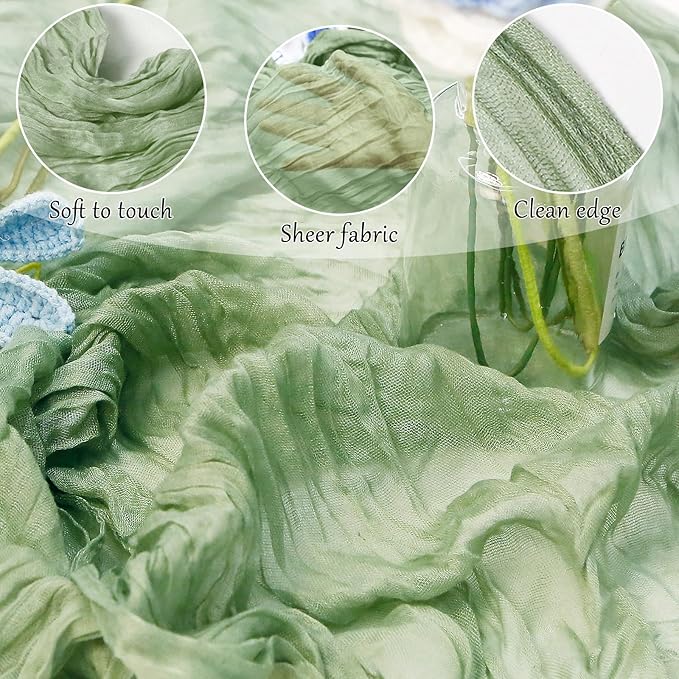 6-Pack Sage Green Cheesecloth Table Runners – 10FT (35x120 Inch) Boho Rustic Gauze Fabric Cheese Cloth Table Runner for Weddings, Baby Showers, Bridal Shower, Farmhouse & Birthday Party Decor