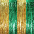 2 Pack Green and Gold Foil Fringe Backdrop Curtains, Tinsel Streamers Party Decorations, Fringe Backdrop, Door Shimmer for Graduation or Birthday Party