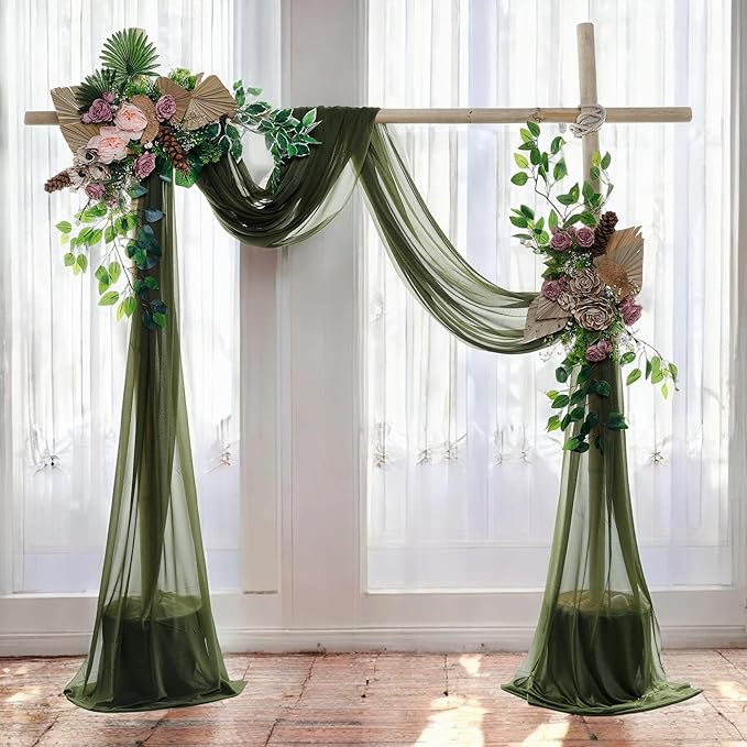 MDS Halloween Chiffon Draping Fabric - 1 Panel, 30" Wide x 20ft Long - Sheer Spooky Arbor & Canopy Drapery for Haunted House Backdrops, Party Ceilings, DIY Costumes & Themed Events - Olive Green