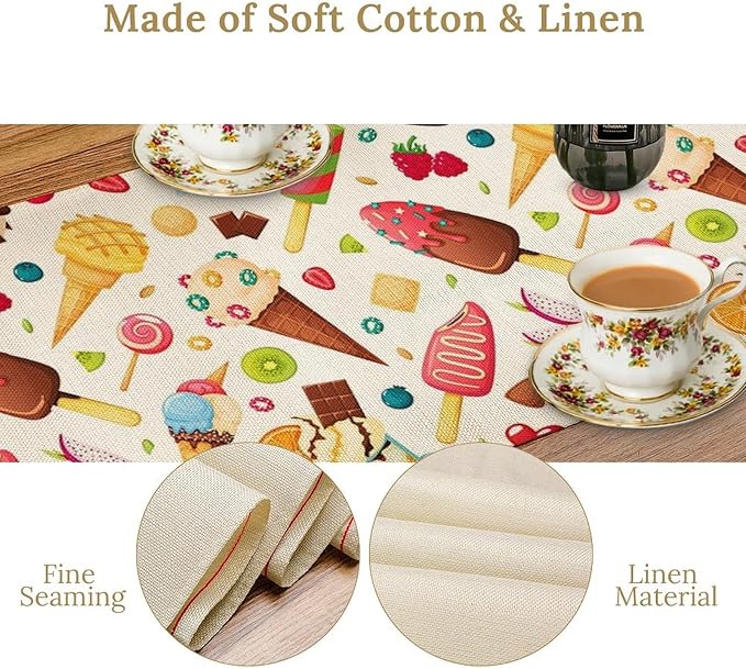 Ice Cream Table Runner, Fruit Ice Popsicles Cold Summer Desserts Seasonal Dinner Runner for Party Holiday Home Kitchen Dining Table Decor 13"x60"