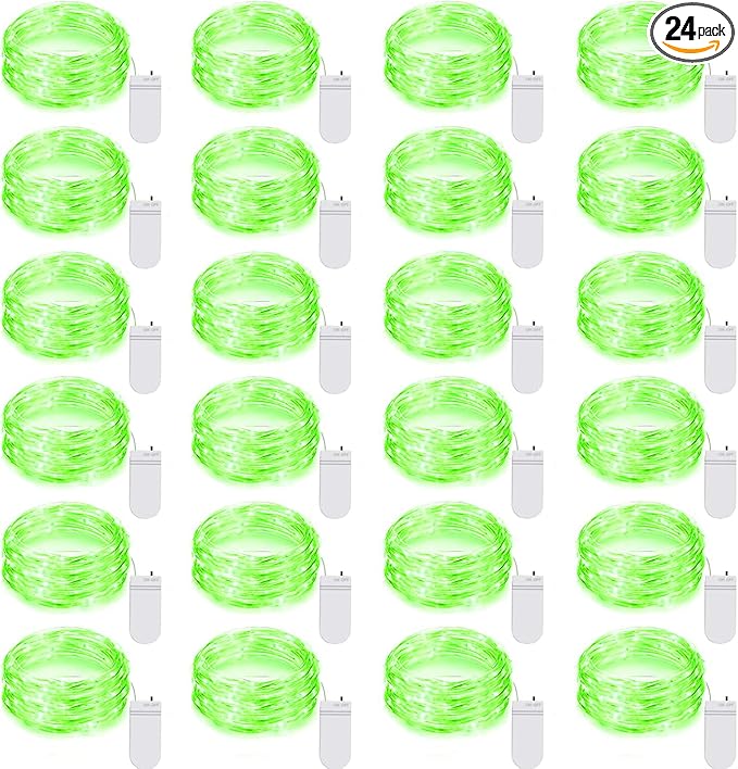 24 Pack LED Fairy Lights Battery Operated 7Ft 20Led Mini String Lights Waterproof Christmas for Mason Jars Bedroom DIY Party Wedding Christmas Decor Green
