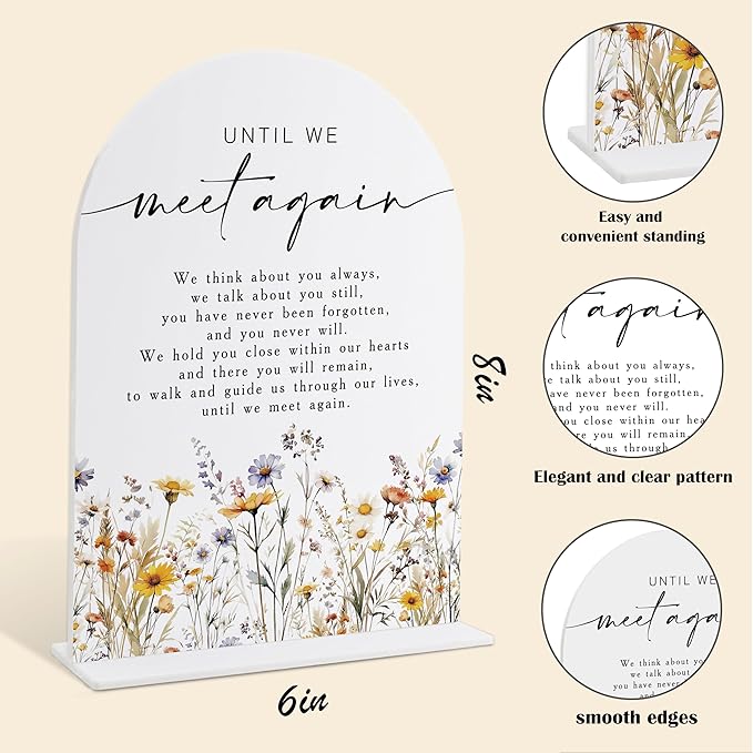 Memorial Table Sign for Wedding, Boho Floral Until We Meet Again Sign, Wedding Signage with Stand, Bridal Shower Table Centerpieces, Supplies for Engagement Reception and Event Party, 38