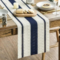 Artoid Mode Dark Blue Farmhouse Woven Rustic Table Runner, Seasonal Holiday Hollow Kitchen Dining Table Decoration for Home Party Decor 12x72 Inch