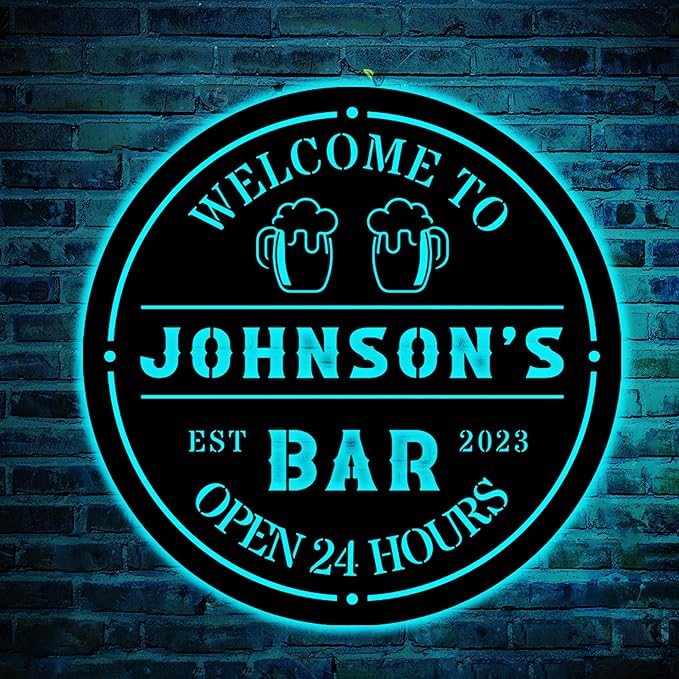 Personalized Bar LED Metal Art Sign Bar Metal Sign Custom Bar Sign Beer Bar Metal Wall Art Beer Mug Cheers Name Sign Bar Pub Decoration