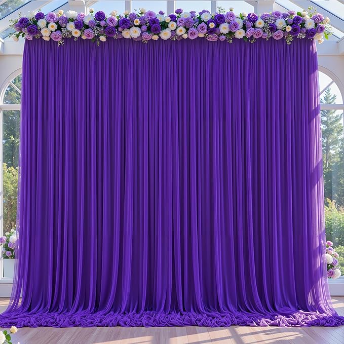 Purple Tulle Backdrop Curtain for Parties Wedding,10ft x 10ft Wrinkle Free Curtain Backdrop,2 Layer Drapes for Backdrop,Polyester Wedding Back Drop for Bridal Shower Birthday Baby Shower Photography