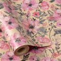 RUSPEPA Pink Flower Gift Wrapping Paper, 17 x 32.8 Feet, Mini Roll, Floral Gift Wrap Kraft Paper Roll for Women, Girls, Spring and Summer, Wedding and Bridal Shower