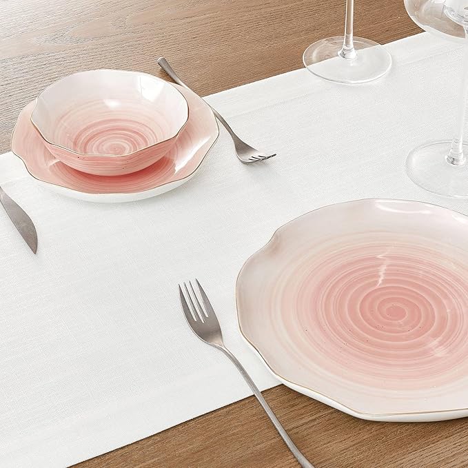 ZeeMart Linen Textured Border Table Runner, 14 x 108 Inch White, Farmhouse Style White Table Runners 108 Inches Long, Easy Care Everyday Polyester Table Runner