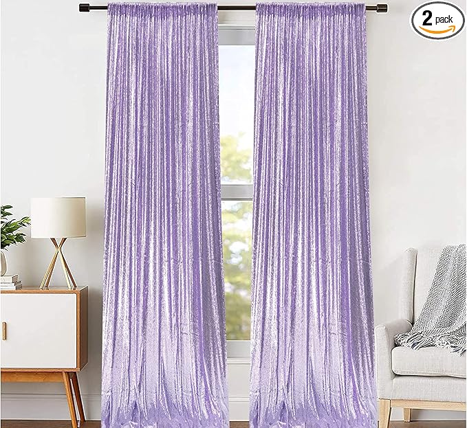 JYFLZQ Lavender Sequin Backdrop Curtains 2ft x 8ft 2 Panel Glitter Photo Booth Backdrops Sparkly Photography Background Drapes for Parties Wedding Bridal Showers