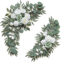 2-Pack Sage Green & White Wedding Flower Swag Set, Large: 35.43"L x 14.56"W, Small: 24.80"L x 12.99"W, Artificial Flowers for Wedding Arch, Ceremony, Table Centerpieces, Wall Hanging