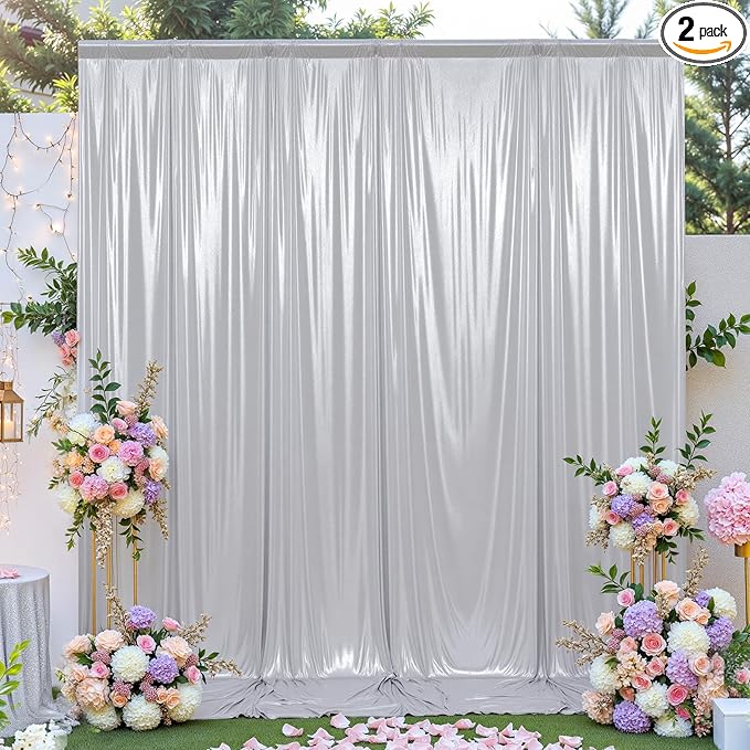 leegleri 10x10ft Thick Silver Glitter Backdrop Curtain Panels for Parties, Wrinkle Free Sequin Sparking Photo Backdrop Drapes, 2 Panels 5x10ft Shimmer Back Drop Cloth for Wedding Birthday Photography
