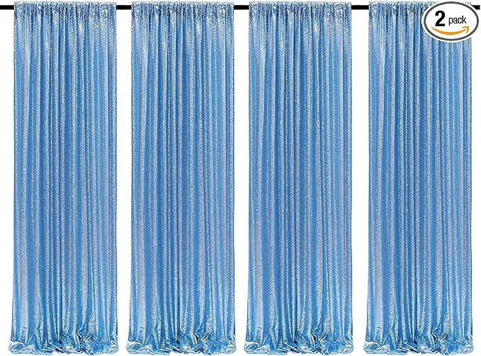 Poise3EHome Baby Blue Sequin Backdrop Curtains,4 Panels 2FTx8FT Glitter Background for Party Birthday Party Baby Shower Wedding Christmas Thanksgiving Holiday Festival Decor