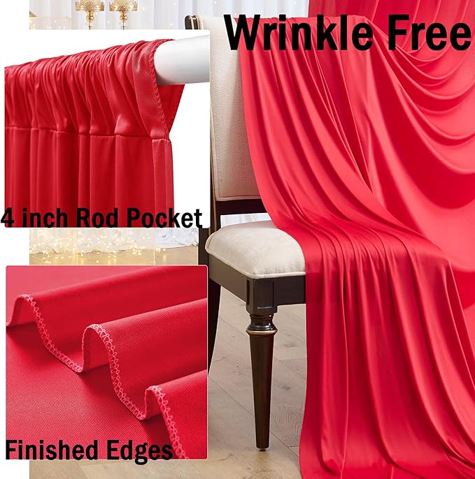20ftx10ft Red Backdrop Curtains for Parties, Wrinkle Free 4 Panels 5x10ft Silky Polyester Photo Backdrop Drapes Back Drop Cloth for Wedding Birthday Photography Baby Shower Background Decor