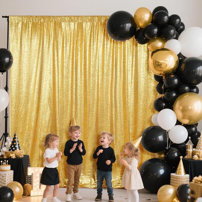 SquarePie Sequin Backdrop Less See Through Thick Background for Photography Glitter Curtain Party 10FT x 10FT Gold
