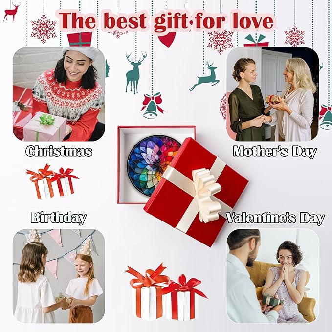 Stained Glass Window Hanging - Colorful Flowers Sun Catcher for Door Terrace Garden Home Decor, Abstract Gradient Suncatcher Birthday Gifts for Lovers Women Men Dad Mom Nana 15 in