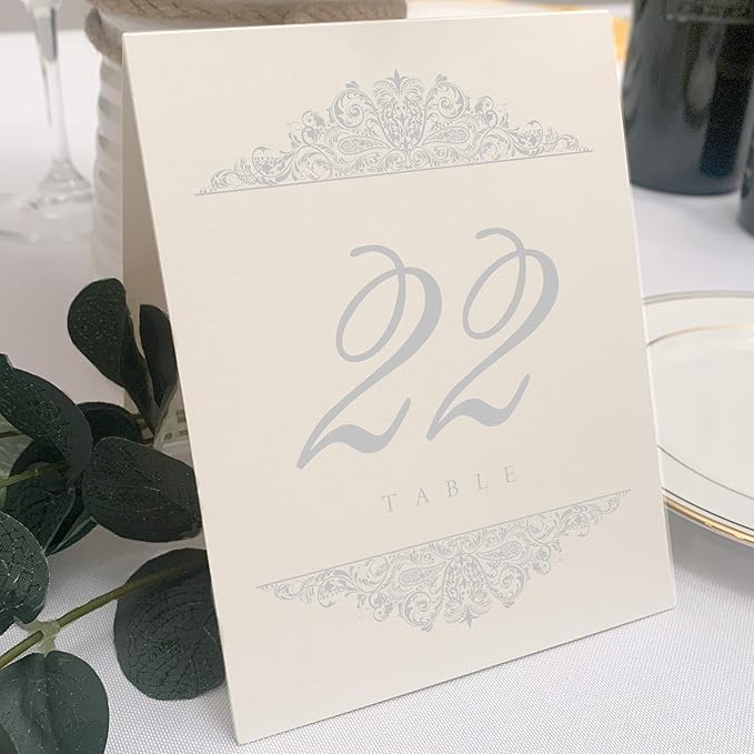 Paisley Wedding Table Numbers (Select Color/Quantity), Champagne, Silver, 1-75, Double Sided, Tent or Use in a Stand, Great for Parties & Restaurants - Made in the USA