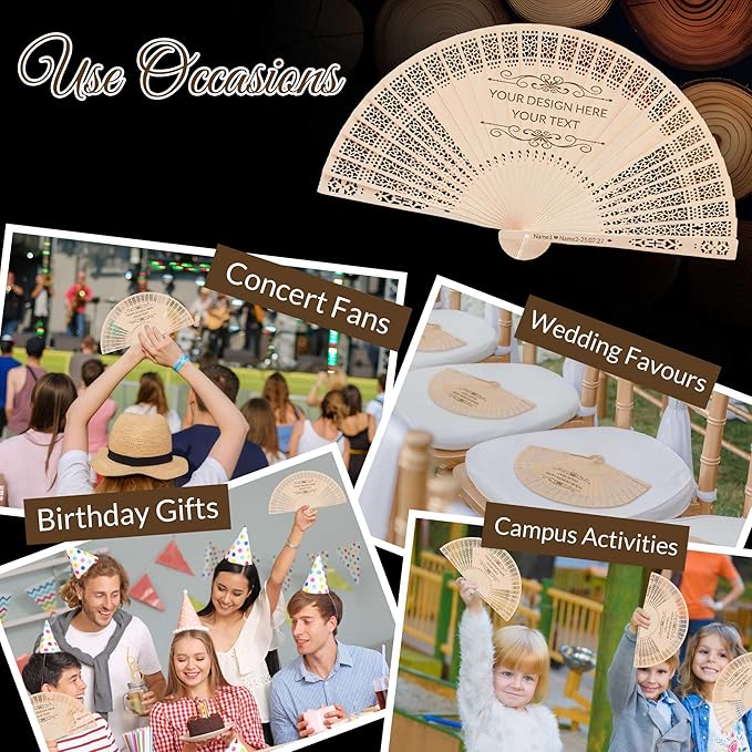 50 PCS Custom Fans Personalized Folding Fans for Line Dancing Wooden Hand Fan Wedding Favors Bulk Fans for Guests Party Event Use (Style01)