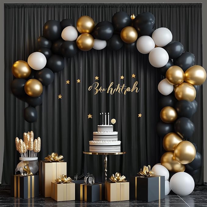 20×14ft Wrinkle Free Black Backdrop Curtain for Parties Wedding, 4 Panels 5×14ft Height Soft Silky Polyester Photo Backdrop Drapes for Birthday Graduation Photography Stage Event Background Cloth