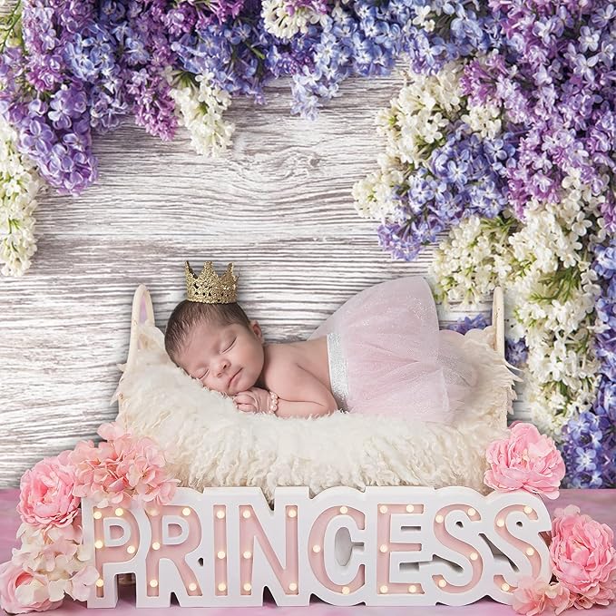 Purple Flower Wood Backdrop LFEEY 10x8ft Newborn Baby Shower Wooden Backdrop Photography Lilac Bloom Bouquet Wood Panel Wall Girls Adults Portrait Background Party Events Decoration Photo Studio Prop