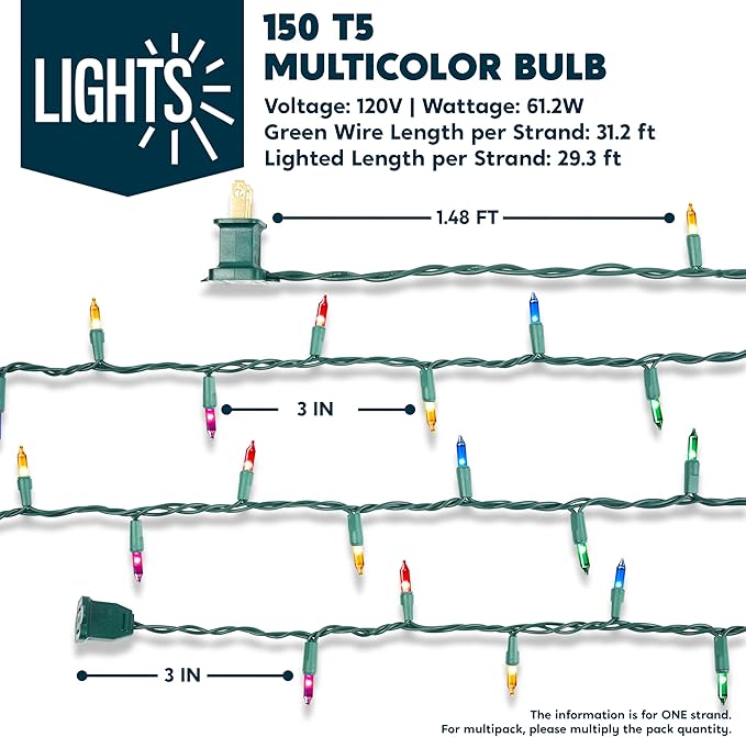 Joiedomi Multicolor Christmas String Lights,150 Count 31.2FT Christmas Fairy Tree Lights Plug in for Indoor Outdoor Xmas Decorations Patio Holiday Theme Party Yard House,Green Wire