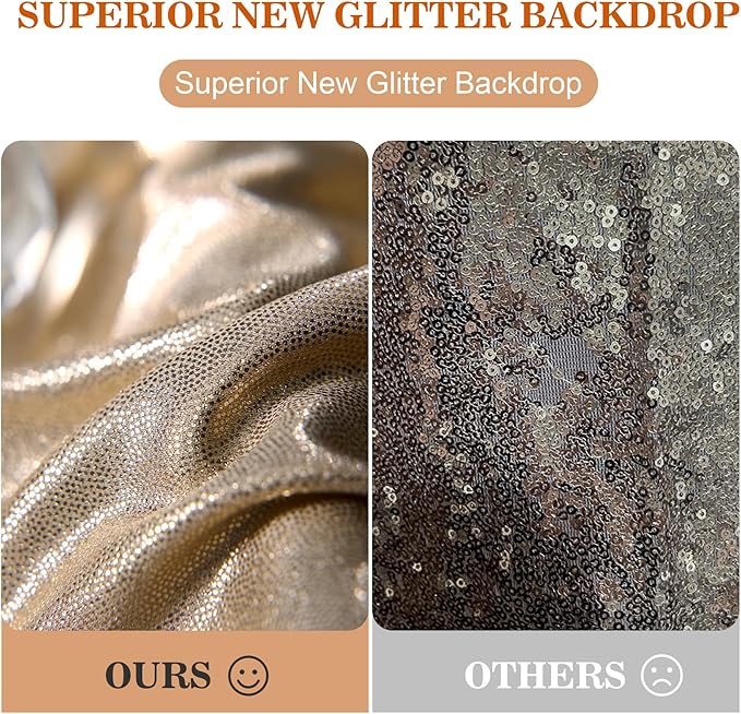 20x10ft Thick Champagne Glitter Backdrop Curtain Panels for Parties, Wrinkle Free Sequin Sparking Photo Backdrop Drapes, 4 Panels 5x10ft Shimmer Back Drop Cloth for Wedding Birthday Photography