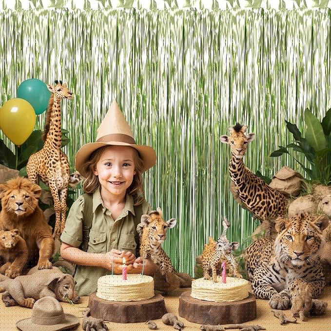 GOER 3.2 ft x 8.2 ft Metallic Tinsel Foil Fringe Curtains Party Photo Backdrop Party Streamers for Birthday,Graduation,New Year Eve Decorations Wedding Decor (4 Pcs,Sage Green)