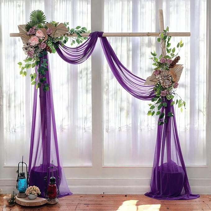 MDS Halloween Chiffon Draping Fabric - 2 Panel, 30" Wide x 75ft Long - Sheer Spooky Arbor & Canopy Drapery for Haunted House Backdrops, Party Ceilings, DIY Costumes & Themed Events - Cadbury Purple