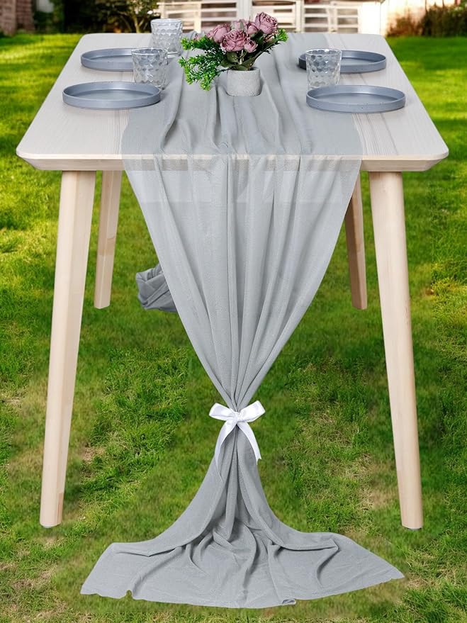MDS Halloween Chiffon Table Runner - 12 Pack, 29 x 170 Inches, 14ft Each - Sheer Spooky Table Runners for Haunted House Parties, Trick-or-Treat Tables, Witchy Décor, Wedding & Events - Gray