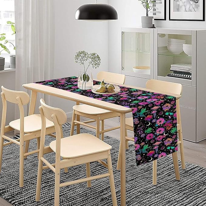 Gothic Star Moon Colorful Table Runner for Kitchen Living Room Home Party Boho Floral Table Runner 13x36 Inch