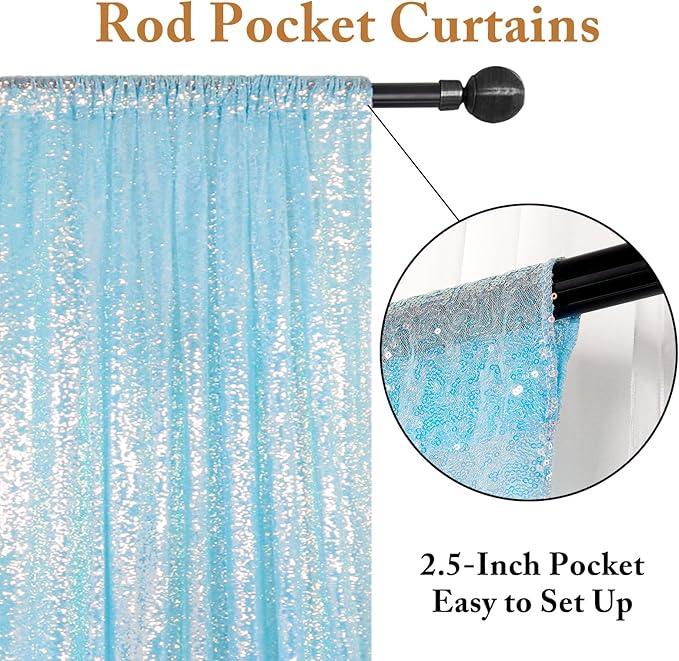 ShinyBeauty 10x10FT Iridescent Aqua Blue Sequin Backdrop Shimmer Wall Photo Background Glitter Curtain for Photography & Events Backdrops