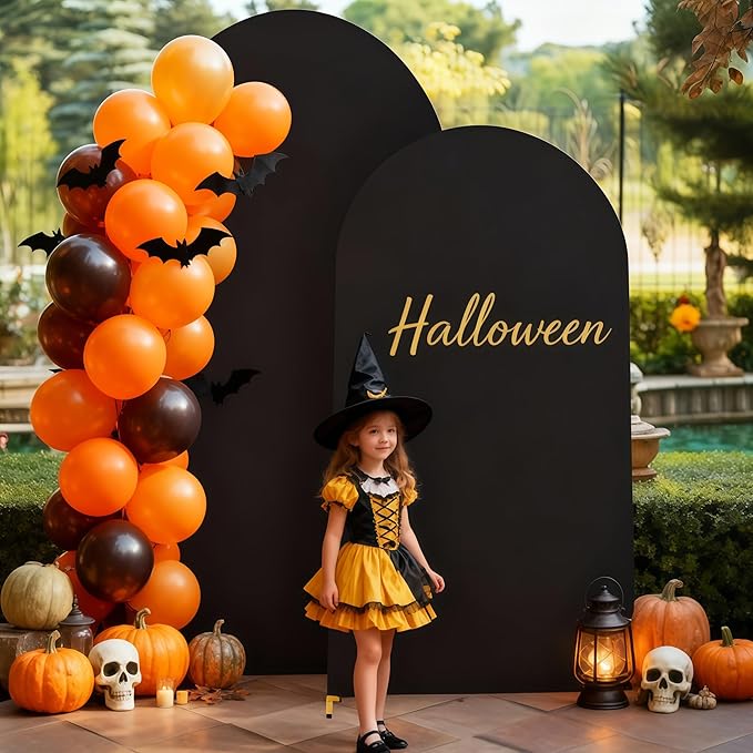 6FT Black Arch Backdrop Cover - Polyester Fitted Wedding Arch Stand Covers Round Top Chiara Arch Backdrop Cover for Birthday Party Banquet Photo Background Decoration
