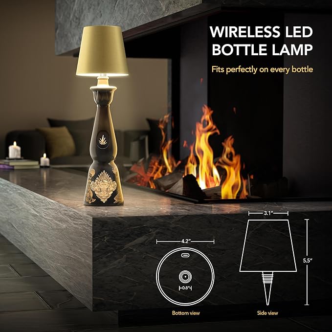 Wireless Bottle Lamp, For Any Type of Bottle - LED Bottle Lamp for Indoor & Outdoor - 100% Waterproof - Adjustable Brightness and Light Temperature 3000-6000K - Wireless & Rechargeable (White)