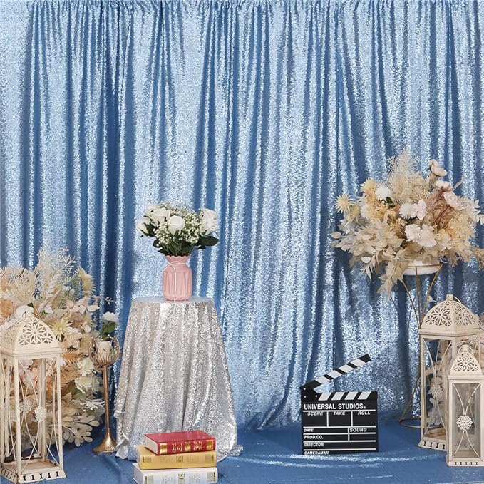 Eternal Beauty Baby Blue Sequin Backdrop, 6x6 Ft Glitter Background Curtains for Shimmer Photography Party Wedding Birthday Back Drop Decor