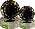 Lullaby 120PCS Black Paper Plates, Black and Gold Paper Plate, 60pcs Dinner Plates 9"，60pcs Dessert Plates 7", Disposable Graduation Plates with Golden Dot for Birthday party, Halloween
