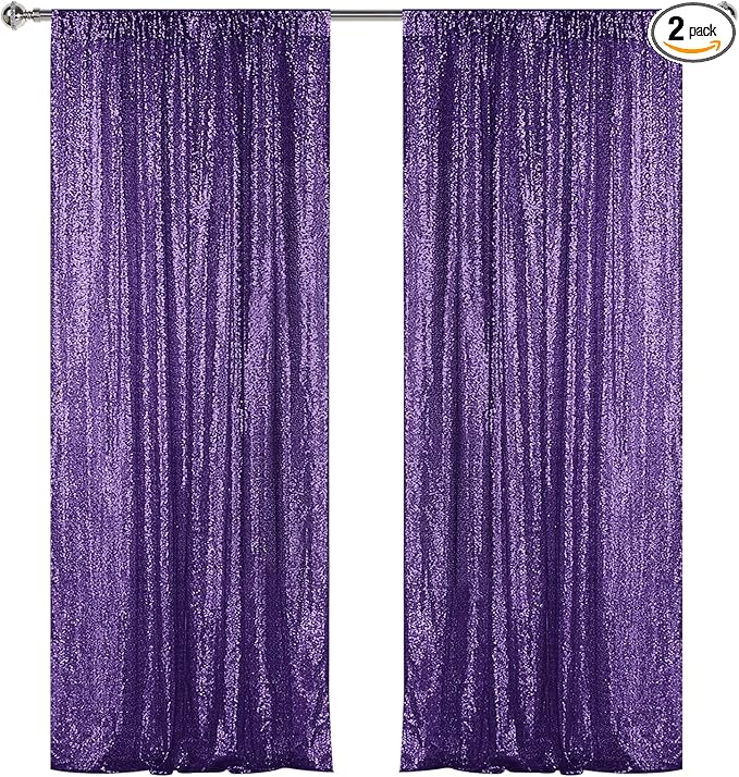 Sugargirl Purple Sequin Backdrop Curtain 2 Panels 2FTx8FT Glitter Purple Background Drapes Sparkle Photography Backdrop for Party Wedding Birthday Wall Decoration