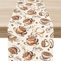 Coffee Time Table Runner, Farmhouse Retro Coffee Cup Tea Party Cafe Table Center Decor for Home Kitchen Dining Patio Holiday Party Indoor Outdoor Table Decorations,13"x108" Inch