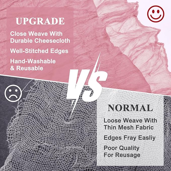 Asee'm 4pcs Cheesecloth Table Runner 120 Inches Long Pink Boho Gauze Cheese Cloth Runner 10FT Rustic Sheer Table Runners for Christmas Wedding Party Baby Shower Spring Easter Decoration