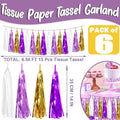 6P Purple-Gold Party Decoration Tassel Garland, Tassels Banner Streamers for Parade Floats, Bachelorette, Wedding, Birthday, Graduation, Christmas, Bridal/Baby Shower Party Decorations