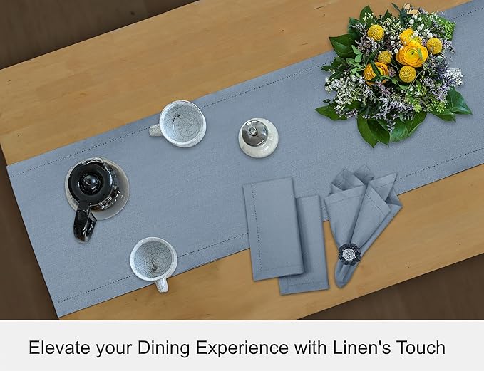 Ruvanti Linen Table Runner 48 Inches, Classic Hemstitch, Washable, Reusable, Non-Slipping, Stain Resistant- Perfect for Parties, Weddings, Dinners, Thanksgiving, Christmas, Indoor use – Grey
